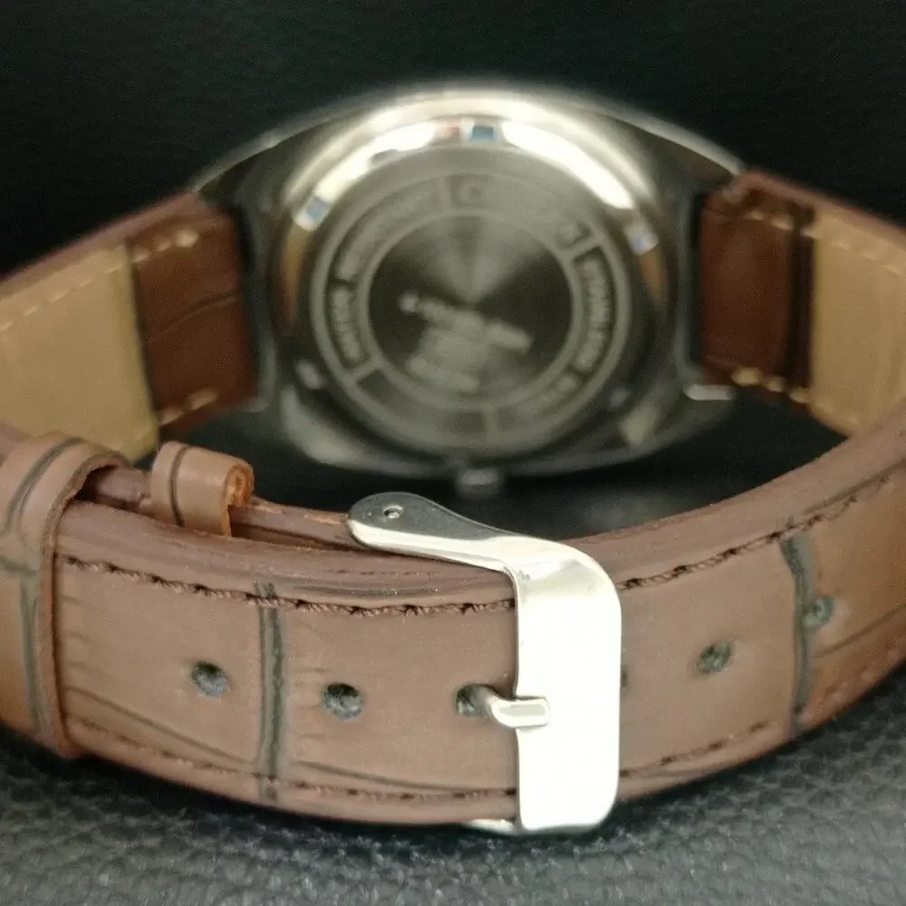 Vintage 1973 Citizen Manual Wound Mens Silver Watch & Black accents